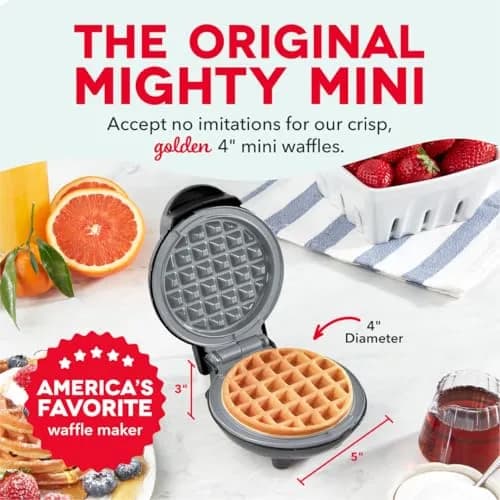 DASH Mini Waffle Maker Black 4-inch (10.16 cm) | Compact Single Serve Breakfast Maker thumbnail 2