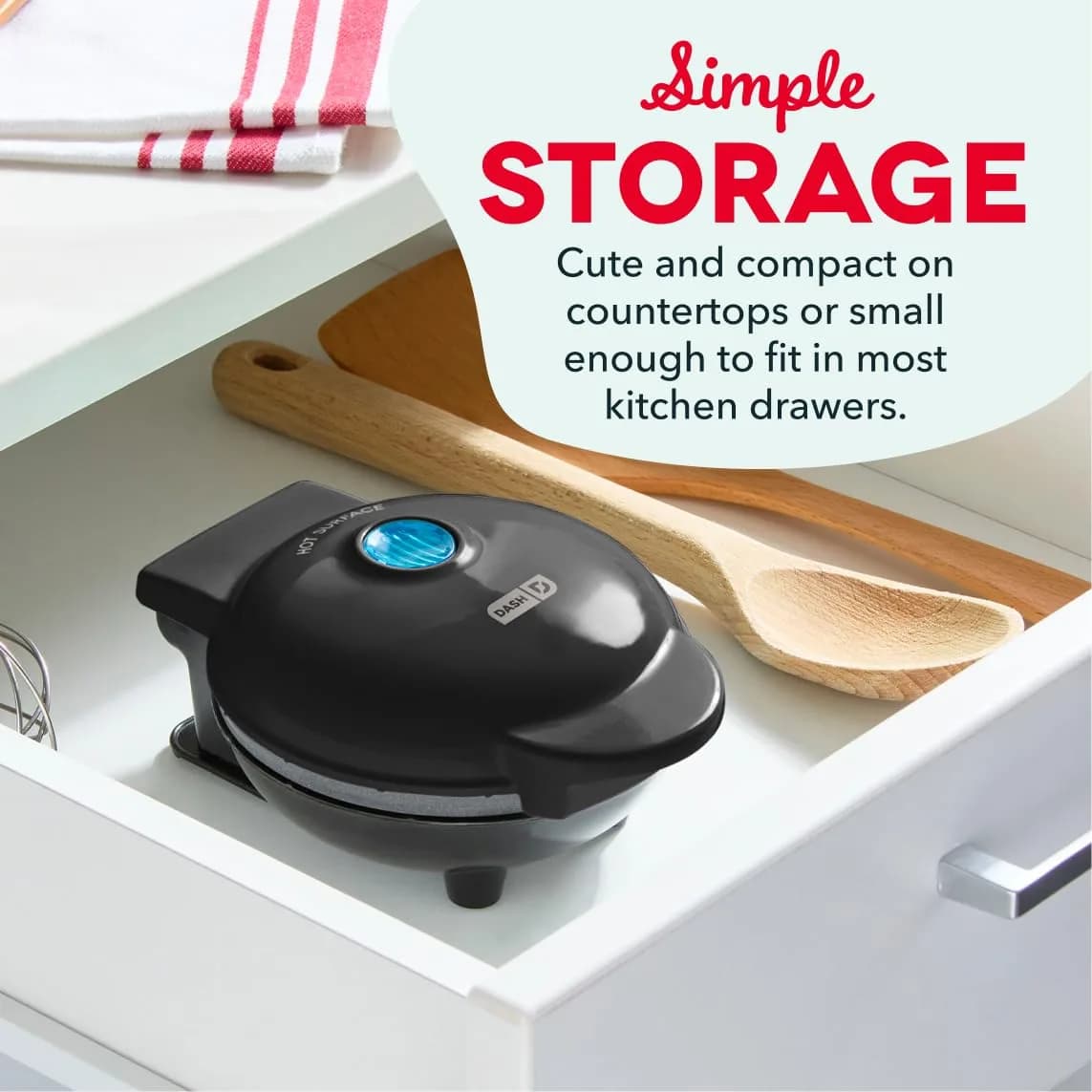 DASH Mini Waffle Maker Black 4-inch (10.16 cm) | Compact Single Serve Breakfast Maker - view 4