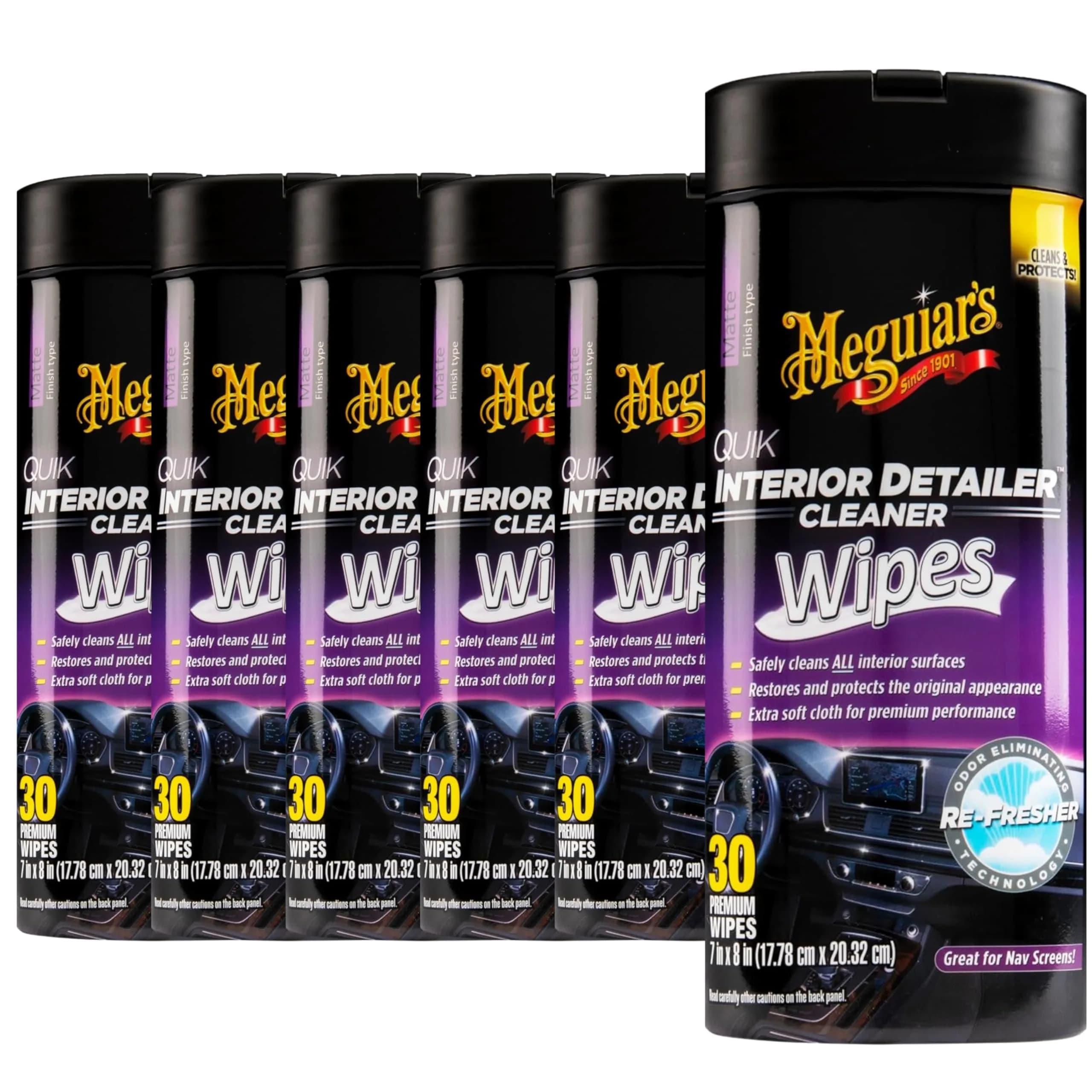 Meguiar's Quik Interior Detailer Wipes G13600, 180 Total Wipes | Dashboard & Trim Cleaner for Leather, Vinyl, Rubber, Metal, LCD, Navigation Screens — White