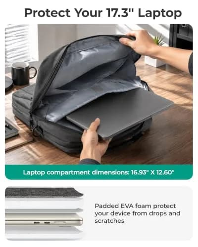 BAGSMART 3-in-1 Expandable Laptop Bag 43.9 cm (17.3 Inch) | Water-Resistant Business Travel Bag thumbnail 5