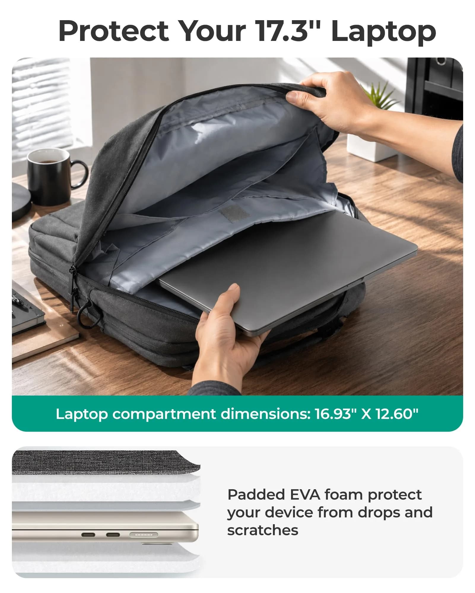 BAGSMART 3-in-1 Expandable Laptop Bag 43.9 cm (17.3 Inch) | Water-Resistant Business Travel Bag - view 5