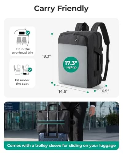 BAGSMART 3-in-1 Expandable Laptop Bag 43.9 cm (17.3 Inch) | Water-Resistant Business Travel Bag thumbnail 6