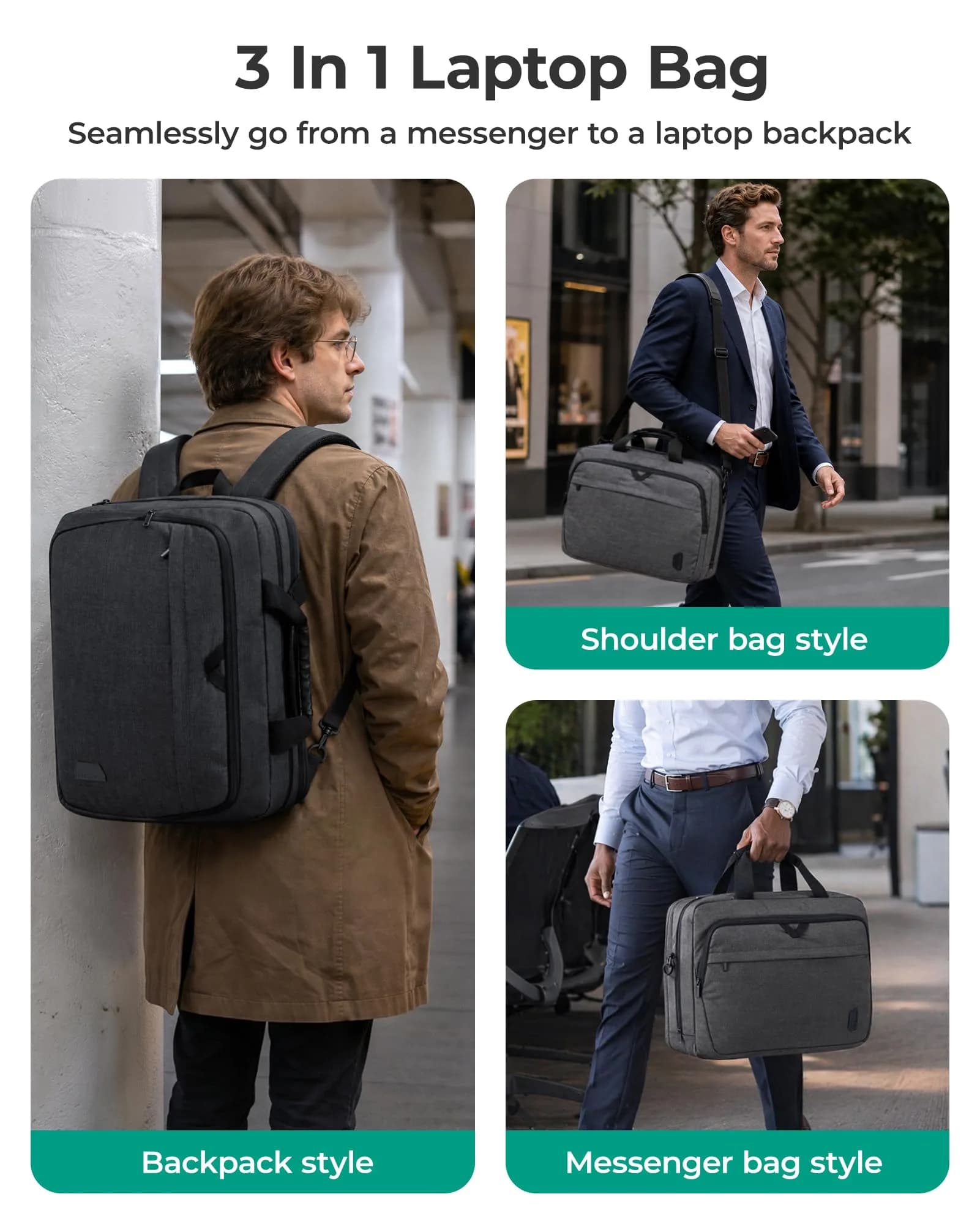 BAGSMART 3-in-1 Expandable Laptop Bag 43.9 cm (17.3 Inch) | Water-Resistant Business Travel Bag - view 2