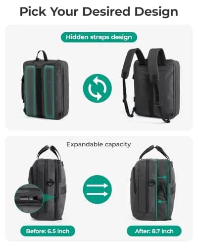 BAGSMART 3-in-1 Expandable Laptop Bag 43.9 cm (17.3 Inch) | Water-Resistant Business Travel Bag thumbnail 3