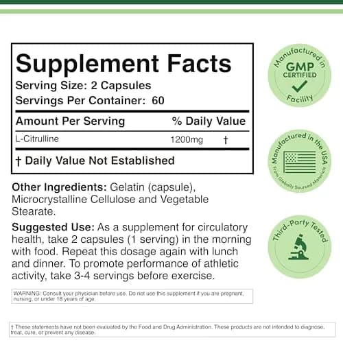 Double Wood Supplements L-Citrulline Capsules 1200mg Per Serving 120 Count | Supports Muscle Recovery & Exercise Endurance thumbnail 2