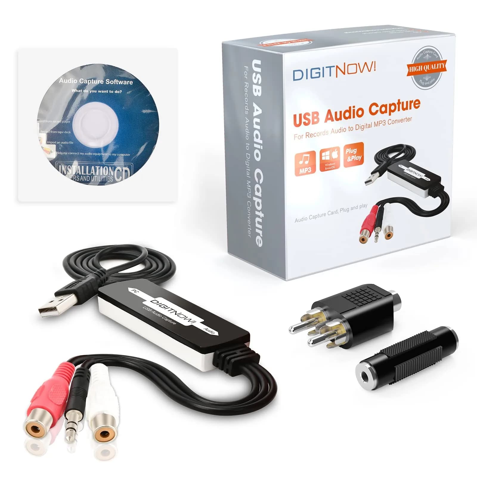 DIGITNOW USB 2.0 Audio Capture Card | Convert Cassettes to MP3, Support Mac & Windows