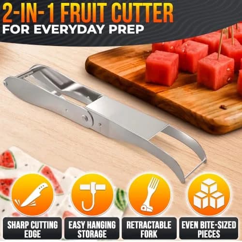 BURIUS Watermelon Cutter Slicer Tool 2-in-1, Stainless Steel | Cubes & Slices for Fruit Salads & Picnics thumbnail 4