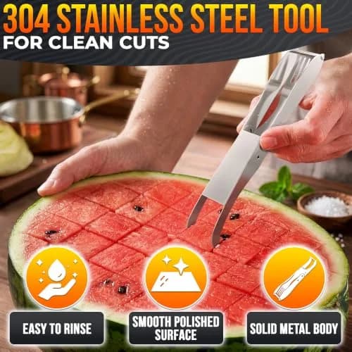 BURIUS Watermelon Cutter Slicer Tool 2-in-1, Stainless Steel | Cubes & Slices for Fruit Salads & Picnics thumbnail 6