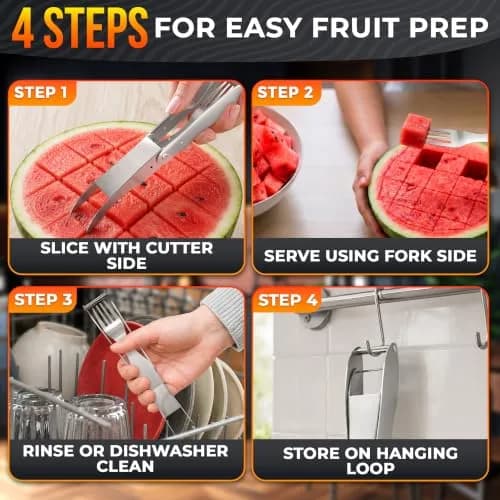 BURIUS Watermelon Cutter Slicer Tool 2-in-1, Stainless Steel | Cubes & Slices for Fruit Salads & Picnics thumbnail 7