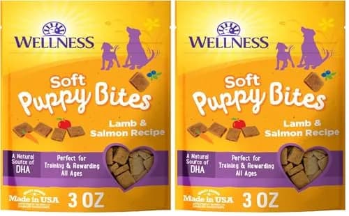 Wellness Soft Puppy Bites Dog Training Treats, Natural, Grain Free, Lamb and Salmon Recipe, 3 oz (85g) Bag (Pack of 2) | DHA for Brain Development thumbnail 1