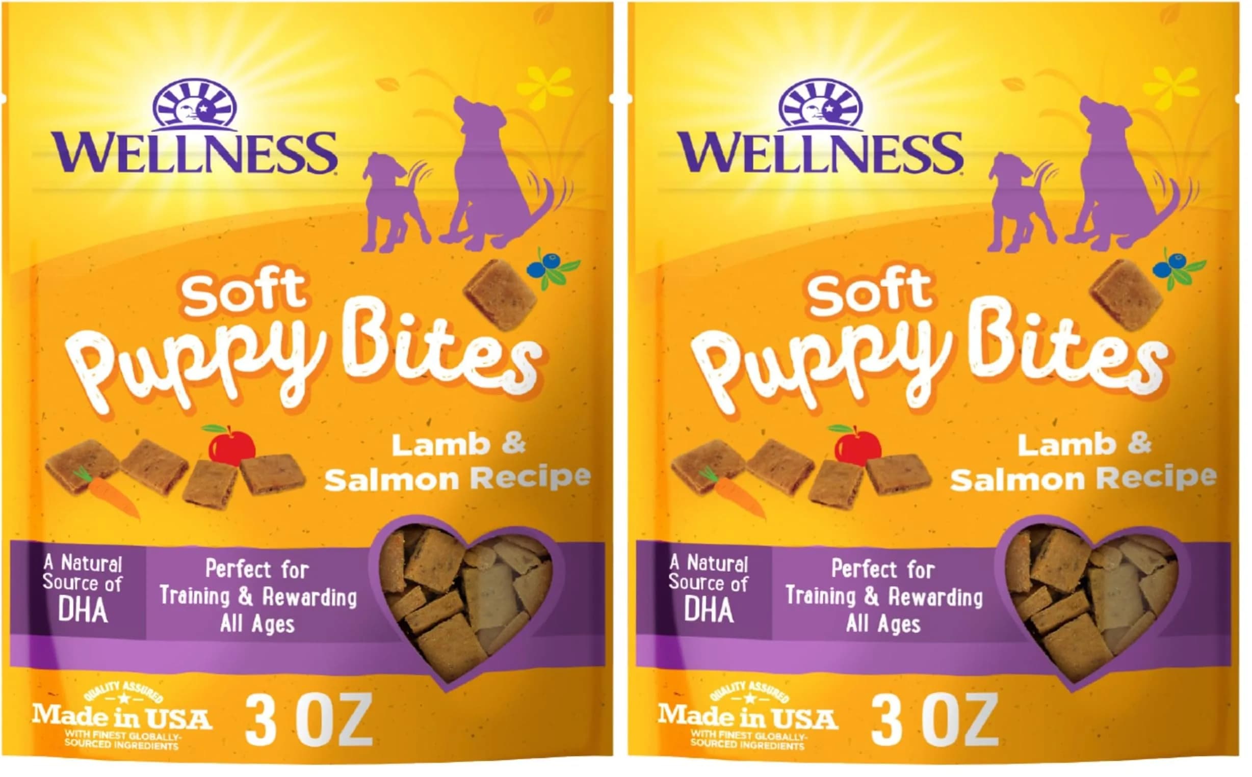 Wellness Soft Puppy Bites Dog Training Treats Lamb & Salmon Recipe 227 g (8 oz) | Grain-Free DHA for Brain Development — Lamb & Salmon / 3 Ounce