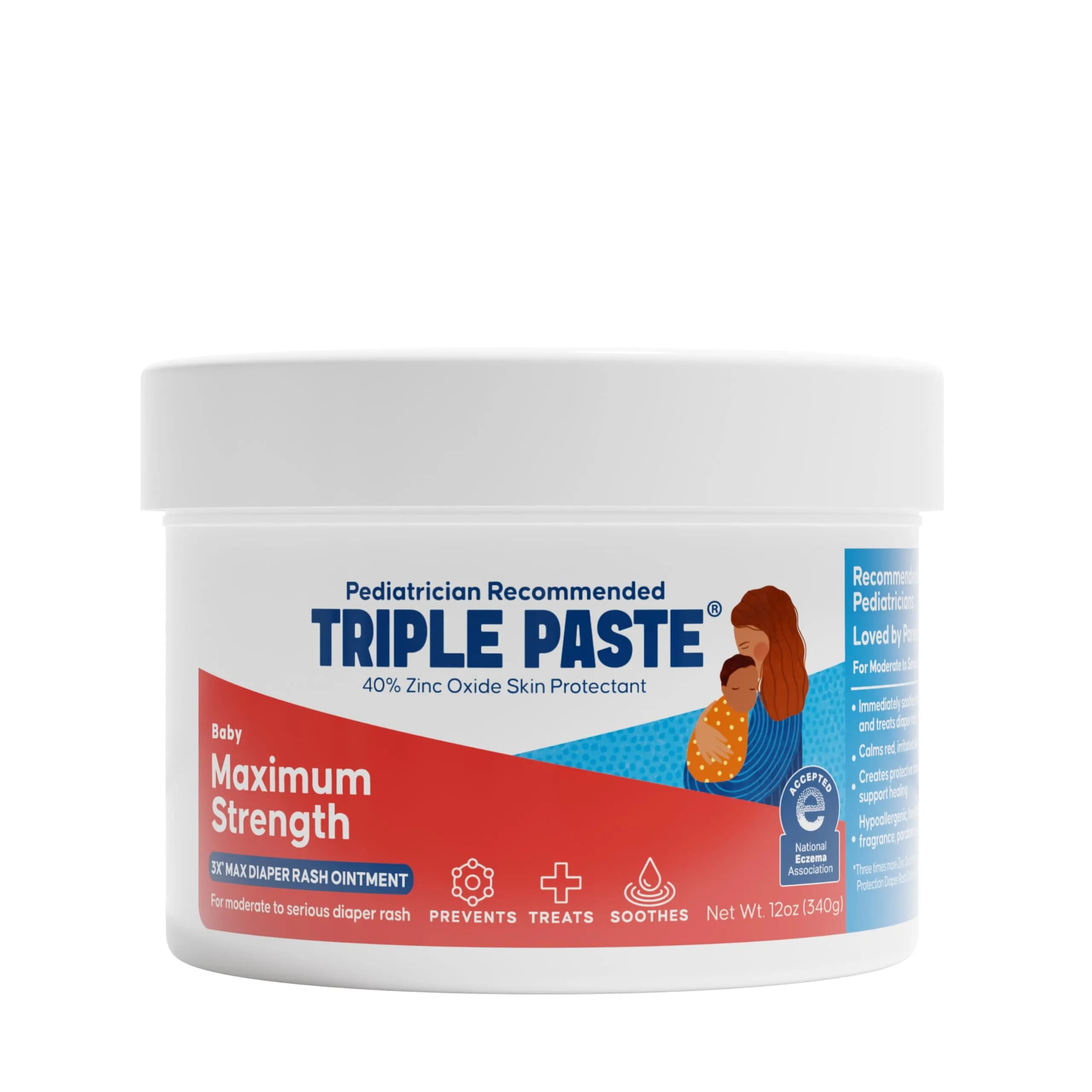 Triple Paste 3X Max Strength Diaper Rash Ointment, 40% Zinc Oxide, 12 oz | Fast Relief for Severe Baby Rash