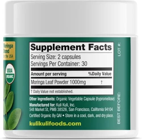 Kuli Kuli Organic Moringa Capsules 1000mg | Pure Leaf Supplement, 120ct, Vegetarian, USDA Organic thumbnail 9