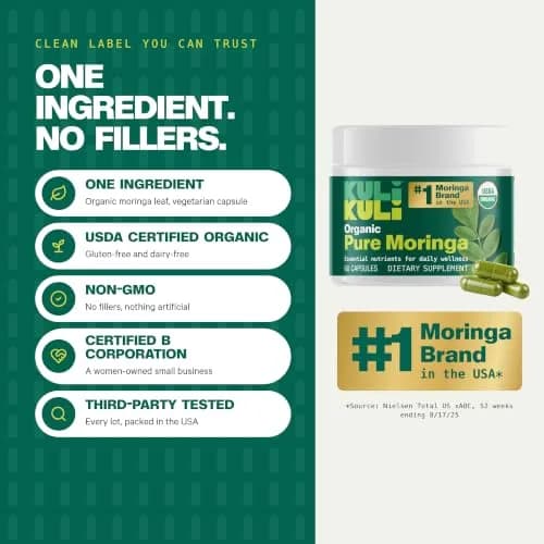 Kuli Kuli Organic Moringa Capsules 1000mg | Pure Leaf Supplement, 120ct, Vegetarian, USDA Organic thumbnail 3