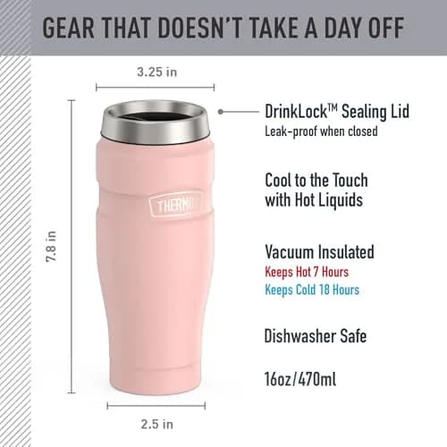 THERMOS Stainless King 16oz Travel Tumbler - Matte Pink | Hot 7 Hrs, Cold 18 Hrs thumbnail 2