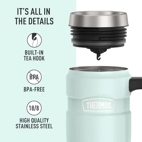 THERMOS Stainless King 16oz Travel Tumbler Mug with Handle, Matte Light Blue thumbnail 4