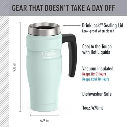 THERMOS Stainless King 16oz Travel Tumbler Mug with Handle, Matte Light Blue thumbnail 2