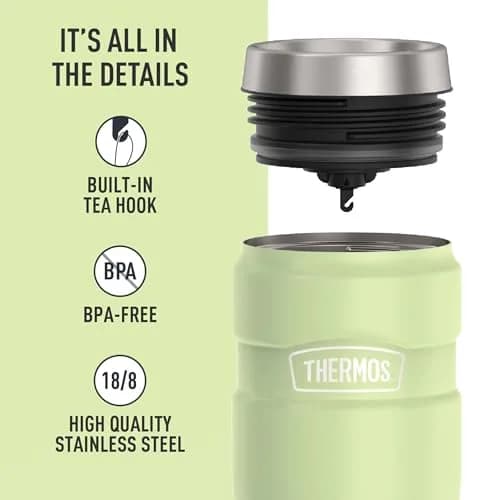 THERMOS Stainless King 16oz Travel Tumbler - Matte Green: Hot 7 Hrs, Cold 18 Hrs thumbnail 4