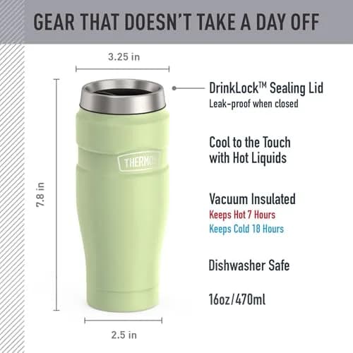 THERMOS Stainless King 16oz Travel Tumbler - Matte Green: Hot 7 Hrs, Cold 18 Hrs thumbnail 2