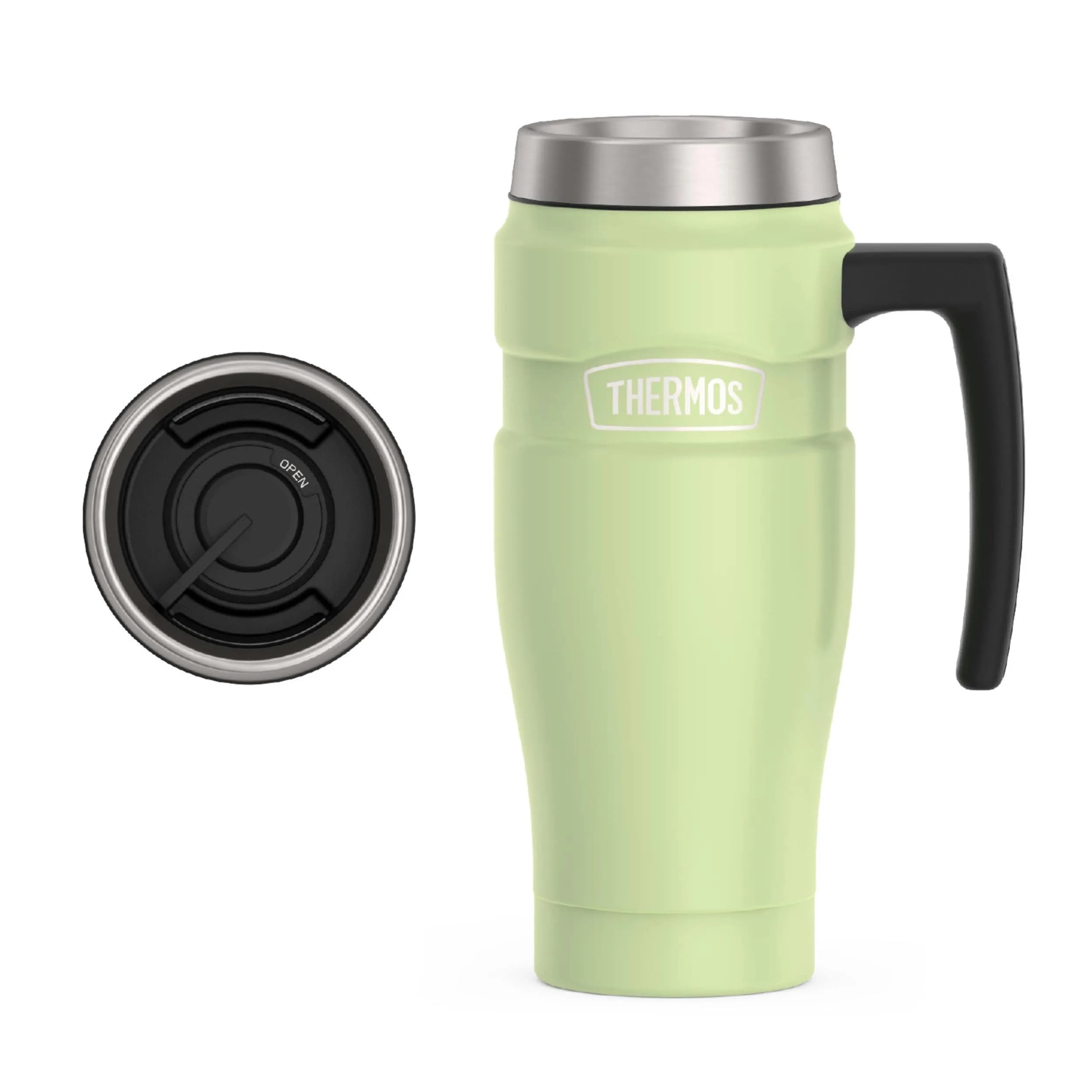 THERMOS Stainless King 16oz Travel Mug with Handle, Matte Green | Insulated Tumbler - main product image
