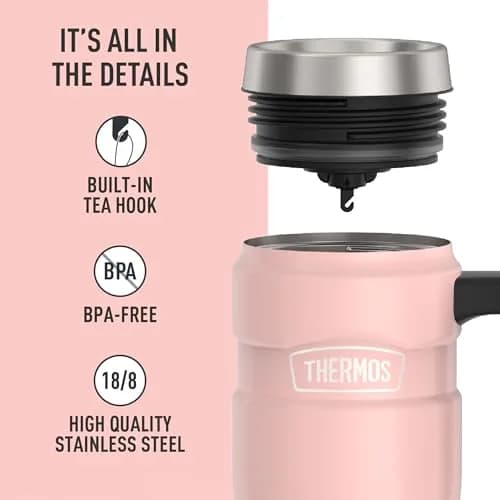 THERMOS Stainless King 16oz Travel Mug with Handle, Matte Pink - Insulated Tumbler thumbnail 4
