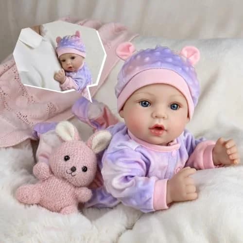 UOFTKIZ Realistic Reborn Baby Doll 18-inch Purple Rabbit Theme | Lifelike Nurturing Play for Ages 3+ thumbnail 4