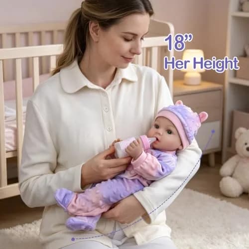 UOFTKIZ Realistic Reborn Baby Doll 18-inch Purple Rabbit Theme | Lifelike Nurturing Play for Ages 3+ thumbnail 6