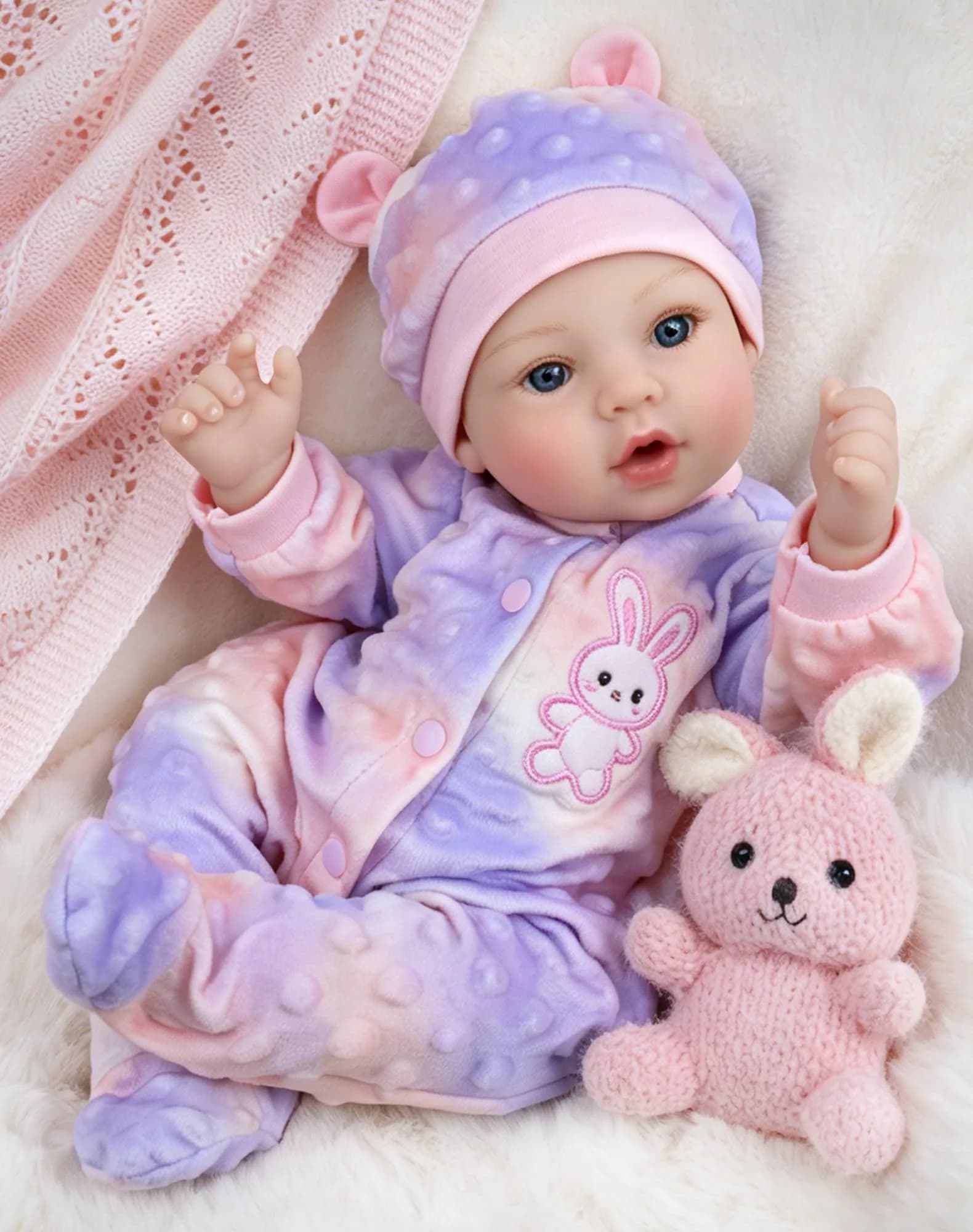 UOFTKIZ Realistic Reborn Baby Doll 18-inch Purple Rabbit Theme | Lifelike Nurturing Play for Ages 3+