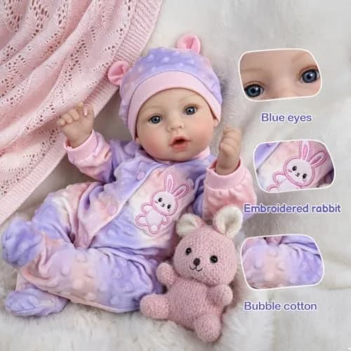 UOFTKIZ Realistic Reborn Baby Doll 18-inch Purple Rabbit Theme | Lifelike Nurturing Play for Ages 3+ thumbnail 3