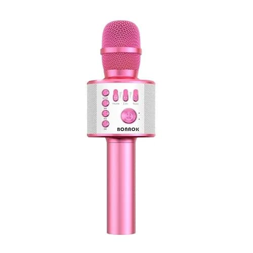 BONAOK Q37 Wireless Bluetooth Karaoke Microphone - Light Pink | Portable Handheld Mic Speaker for Parties thumbnail 1