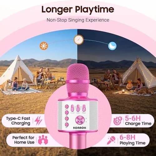 BONAOK Q37 Wireless Bluetooth Karaoke Microphone - Light Pink | Portable Handheld Mic Speaker for Parties thumbnail 4