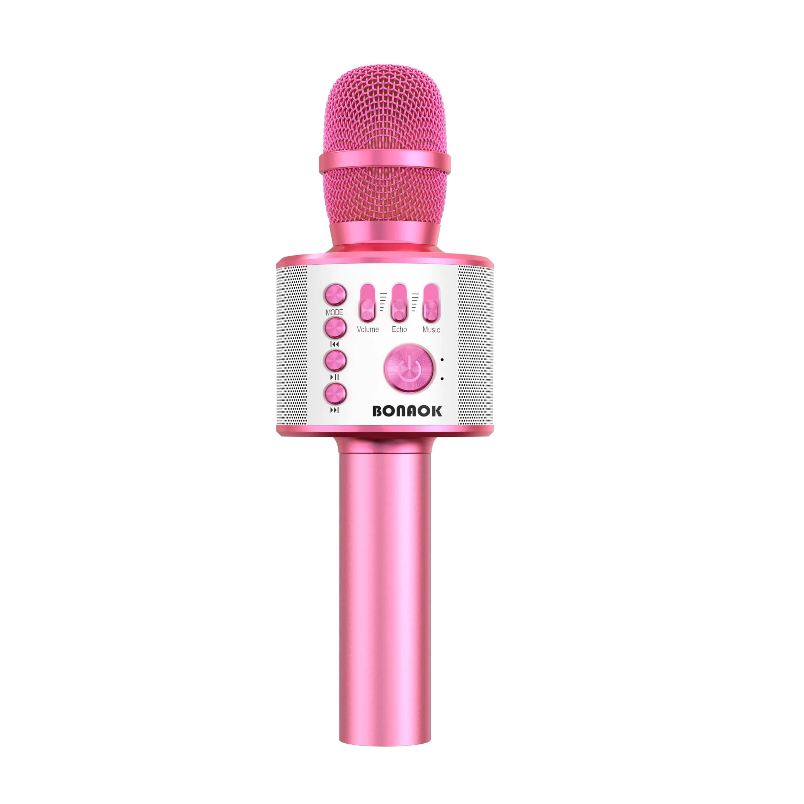 BONAOK Q37 Wireless Bluetooth Karaoke Microphone - Light Pink | Portable Handheld Mic Speaker for Parties - main product image