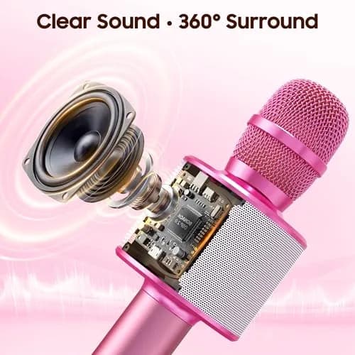 BONAOK Q37 Wireless Bluetooth Karaoke Microphone - Light Pink | Portable Handheld Mic Speaker for Parties thumbnail 2