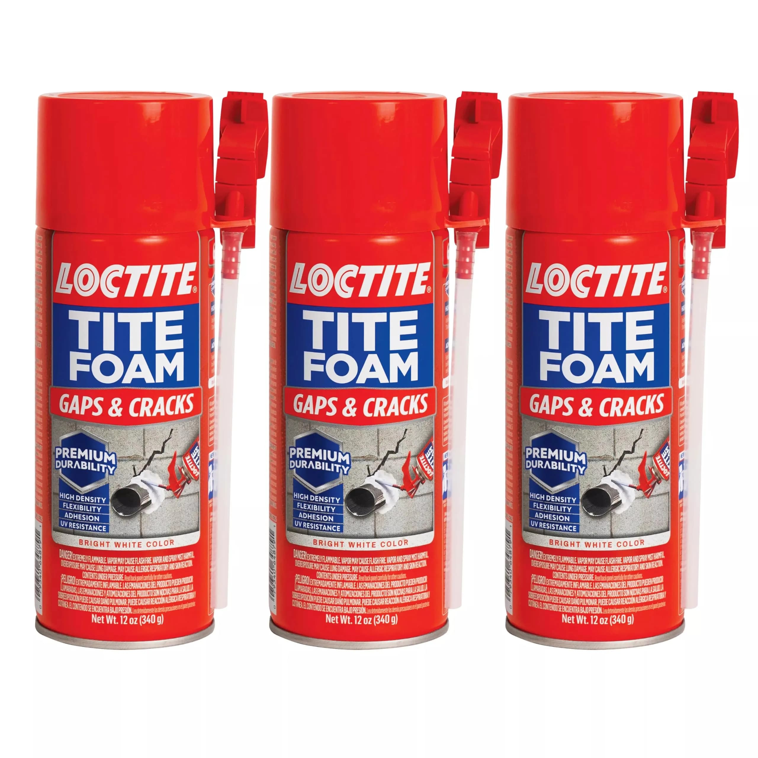 Loctite Tite Foam Gaps & Cracks Insulating Foam Sealant 12 oz (3-Pack) | Fills, Seals, and Insulates Gaps Up to 1 Inch — 3-Pack