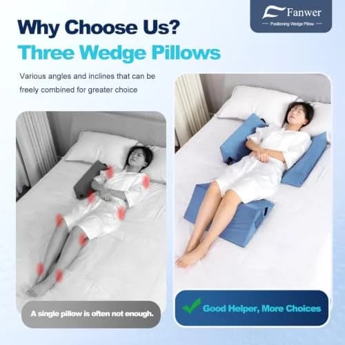 Fanwer Positioning Wedge Pillow for Side Sleeping (3 in 1),19.69",LightBlue | Adjustable Support for Bed & Post-Surgery Recovery thumbnail 6
