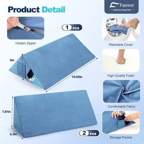 Fanwer Positioning Wedge Pillow for Side Sleeping (3 in 1),19.69",LightBlue | Adjustable Support for Bed & Post-Surgery Recovery thumbnail 8