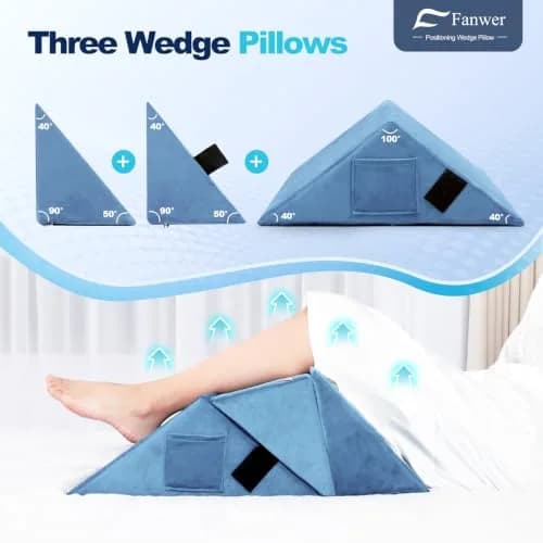Fanwer Positioning Wedge Pillow for Side Sleeping (3 in 1),19.69",LightBlue | Adjustable Support for Bed & Post-Surgery Recovery thumbnail 9
