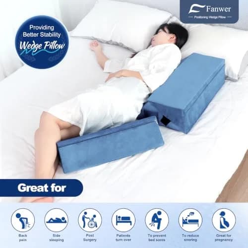 Fanwer Positioning Wedge Pillow for Side Sleeping (3 in 1),19.69",LightBlue | Adjustable Support for Bed & Post-Surgery Recovery thumbnail 2