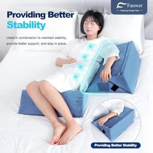 Fanwer Positioning Wedge Pillow for Side Sleeping (3 in 1),19.69",LightBlue | Adjustable Support for Bed & Post-Surgery Recovery thumbnail 3