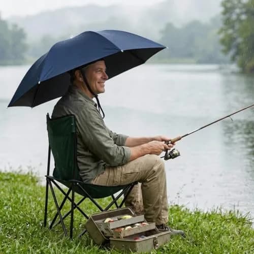 Luwint 36" Hands Free Umbrella Hat, Blue | Wearable Sun & Rain Protection with Adjustable Chin Strap thumbnail 7