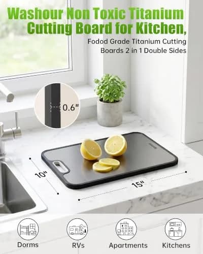 Washour Titanium Cutting Board 15" x 10" | Dual-Sided Food Grade Kitchen Essential thumbnail 2