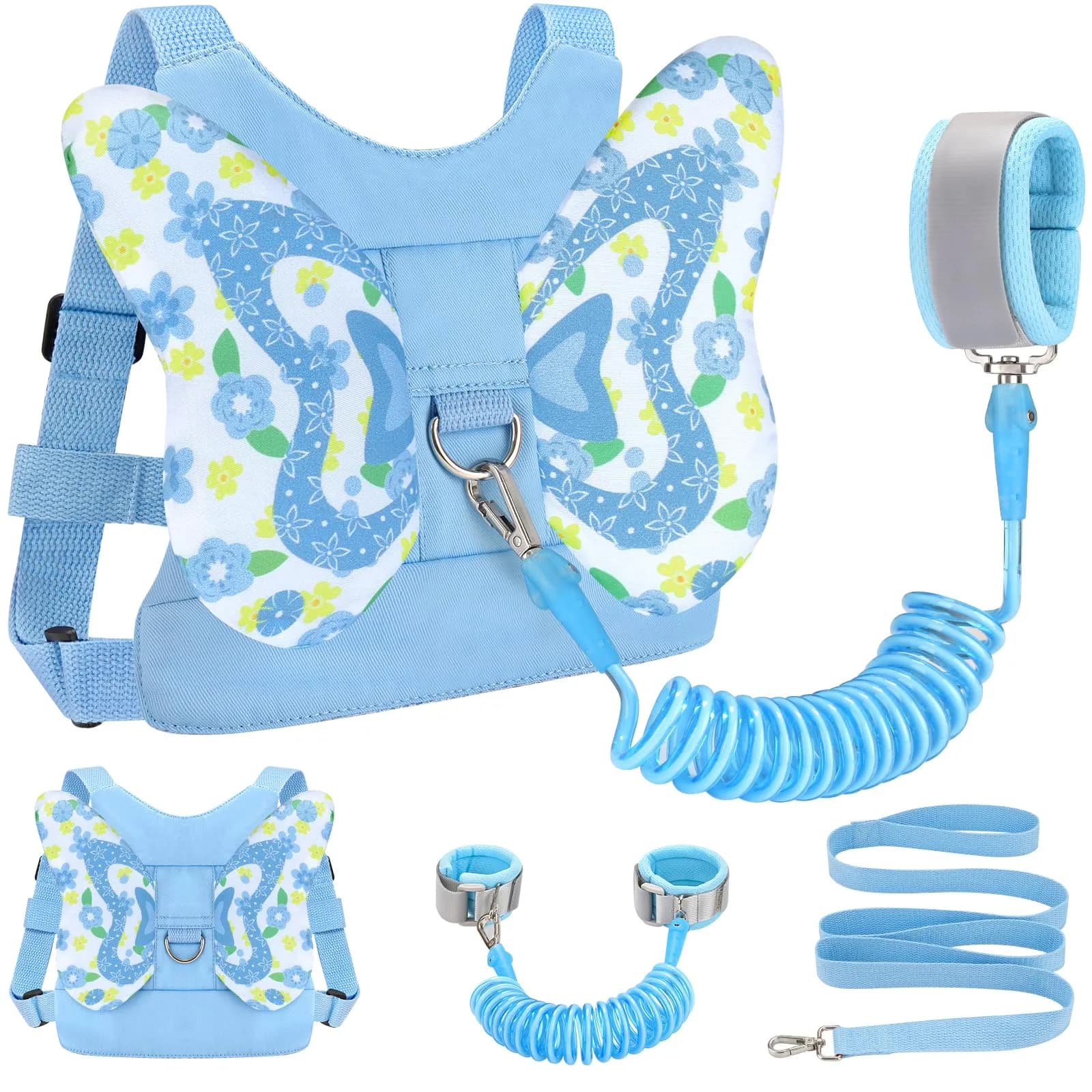 Accmor Butterfly Toddler Harness Leash with Anti-Lost Wrist Link, Sky Blue/Love, 1-5 Years | Secure Walking Assistant for Girls - main product image