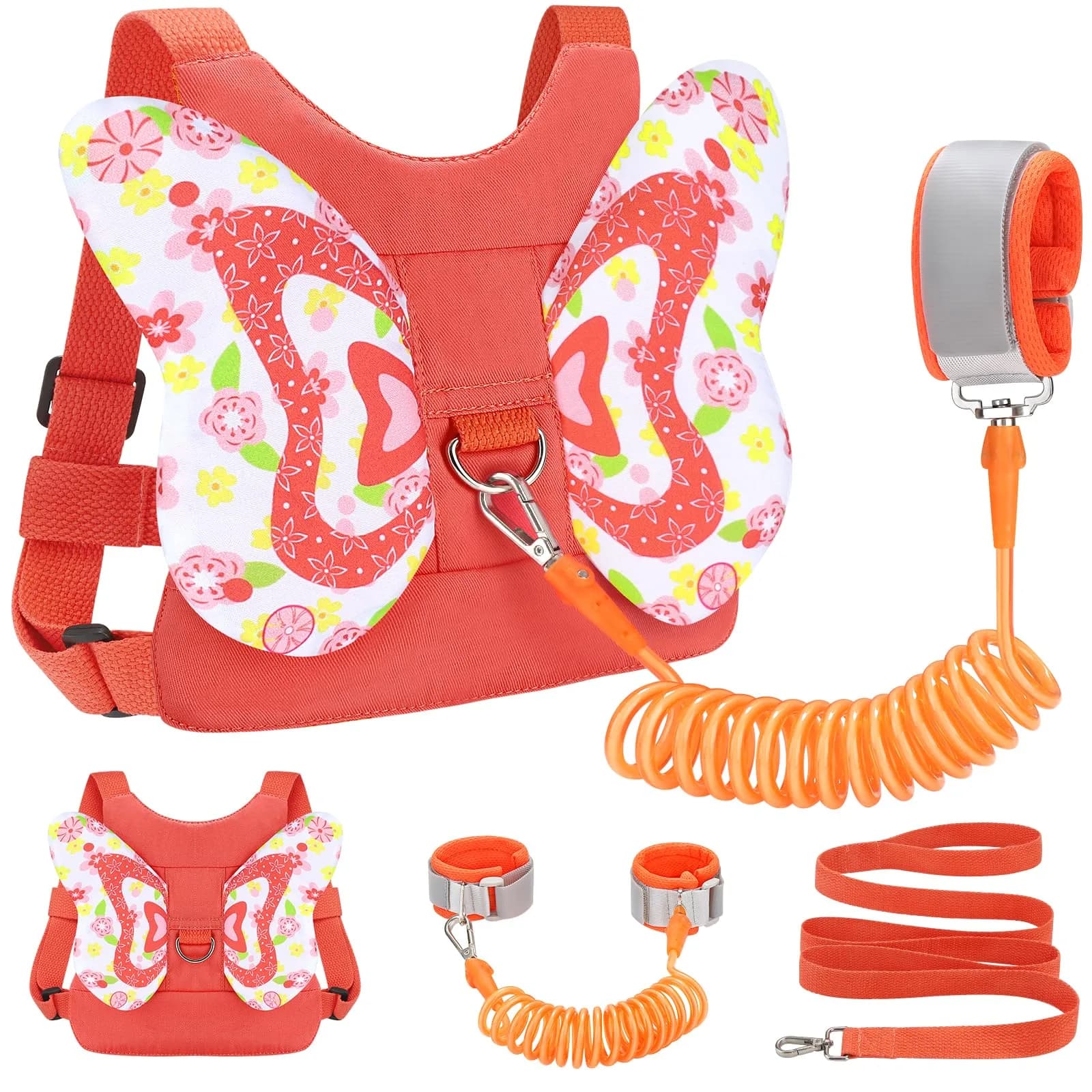 Accmor Orange/Love Butterfly Toddler Harness Leash with Anti-Lost Wrist Link for Girls, 1-5 Years - main product image