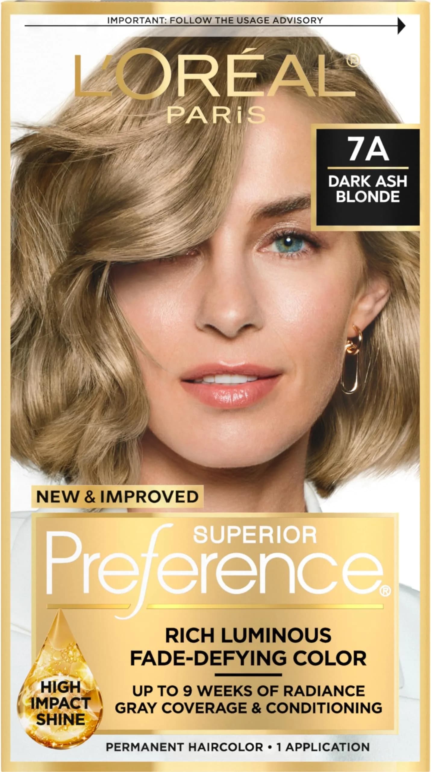L'Oreal Paris Superior Preference Permanent Hair Color - Dark Ash Blonde 7A, 1 Kit - main product image