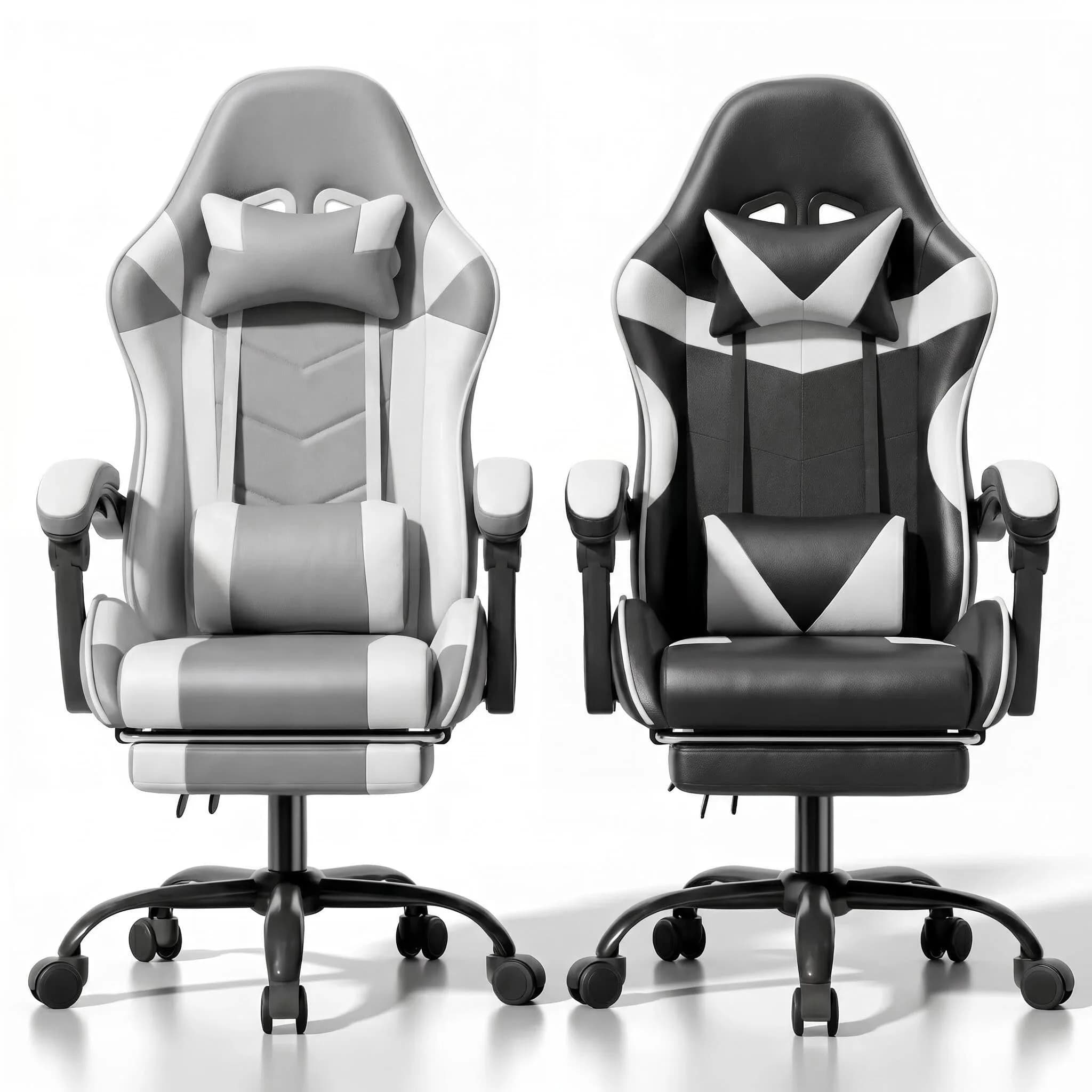 Ray Bear Gaming Chair, Ergonomic Footrest, Lumbar & Headrest (Red Black) | Support for Long Gaming & Work Sessions — Random Color