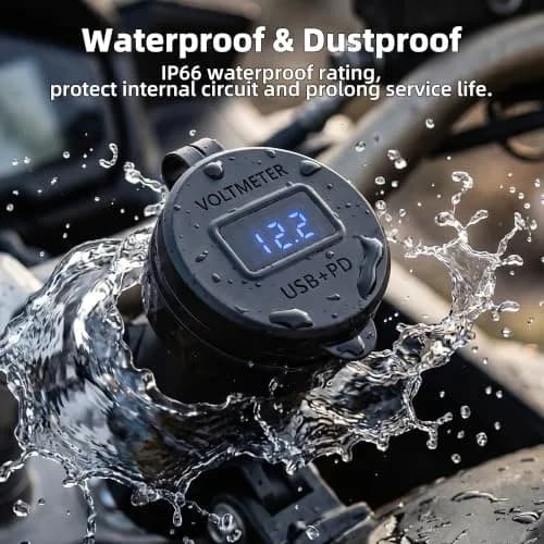 DaierTek Waterproof DIN/Hella USB Charger Adapter 12V | Fast Charging, Blue LED, Motorcycle Compatible thumbnail 4