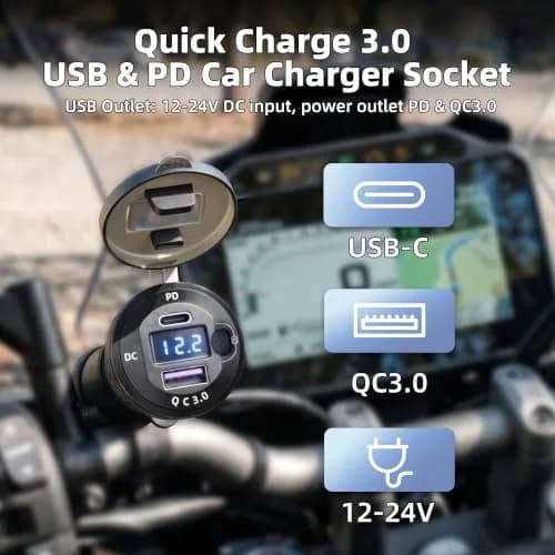 DaierTek Waterproof DIN/Hella USB Charger Adapter 12V | Fast Charging, Blue LED, Motorcycle Compatible thumbnail 3