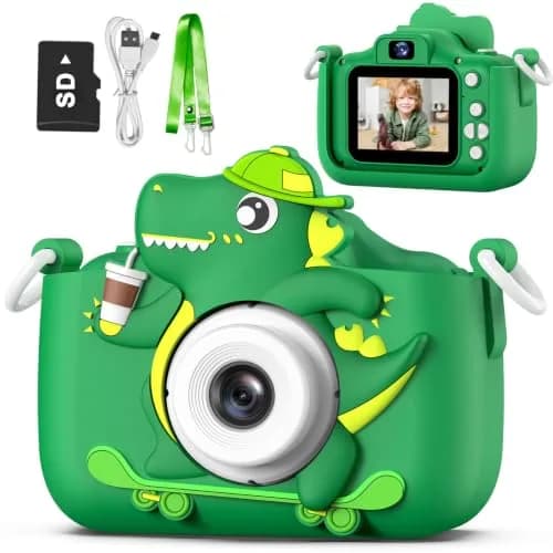 Goopow Kids Digital Camera Toy with Cartoon Cover & SD Card Included | 1080p Video, 8x Digital Zoom, Rechargeable Battery, for Ages 3-8 thumbnail 1