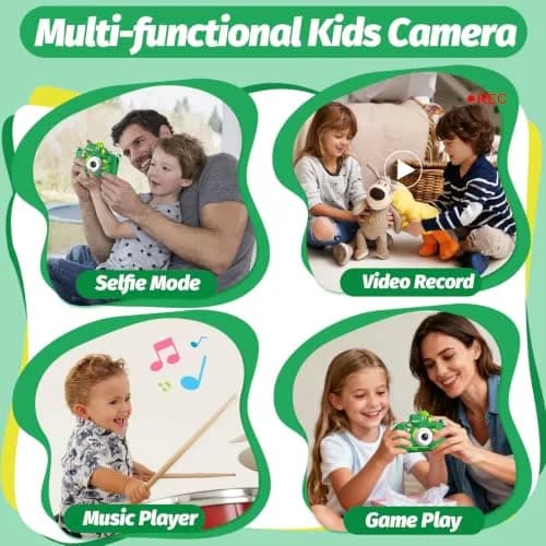 Goopow Kids Digital Camera Toy with Cartoon Cover & SD Card Included | 1080p Video, 8x Digital Zoom, Rechargeable Battery, for Ages 3-8 thumbnail 4