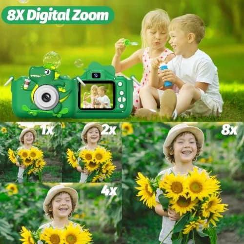 Goopow Kids Digital Camera Toy with Cartoon Cover & SD Card Included | 1080p Video, 8x Digital Zoom, Rechargeable Battery, for Ages 3-8 thumbnail 8